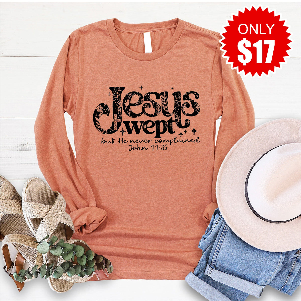 Jesus Wept Long Sleeve - Heather Terracotta - 17 product image 1