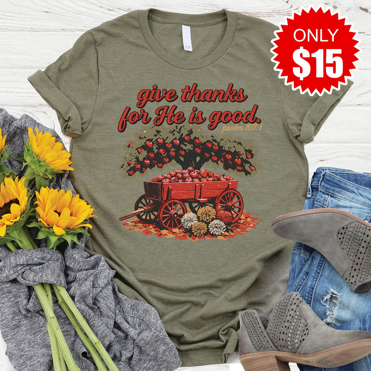 Give Thanks Tee - Heather Olive - 15 product image 1