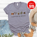 Coffee and Jesus V-Neck - Heather Storm - 15