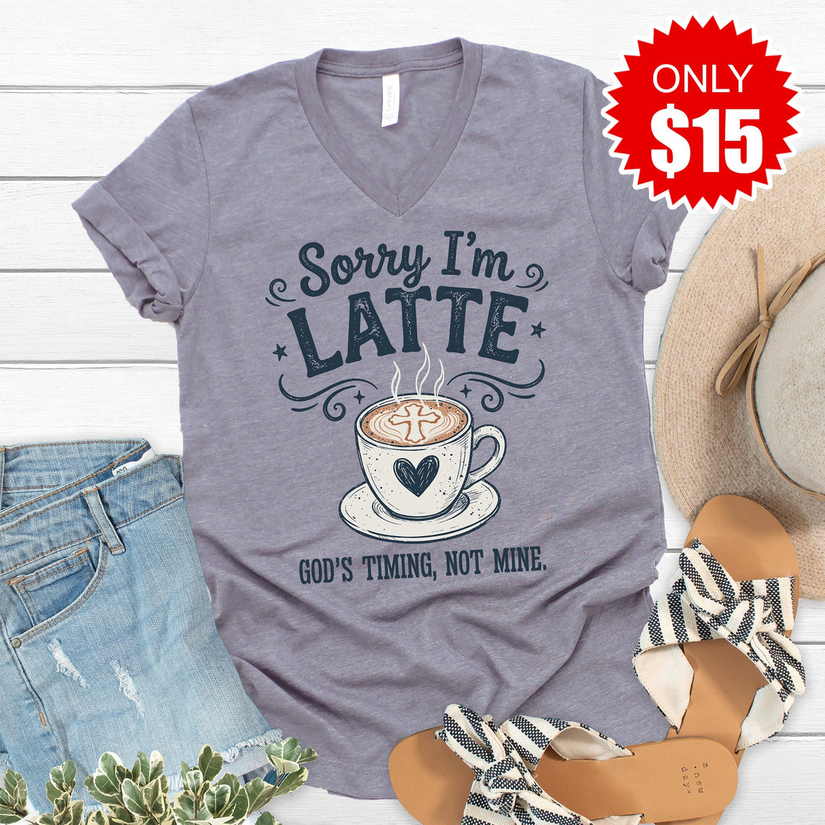 Latte V-Neck - Heather Storm - 15