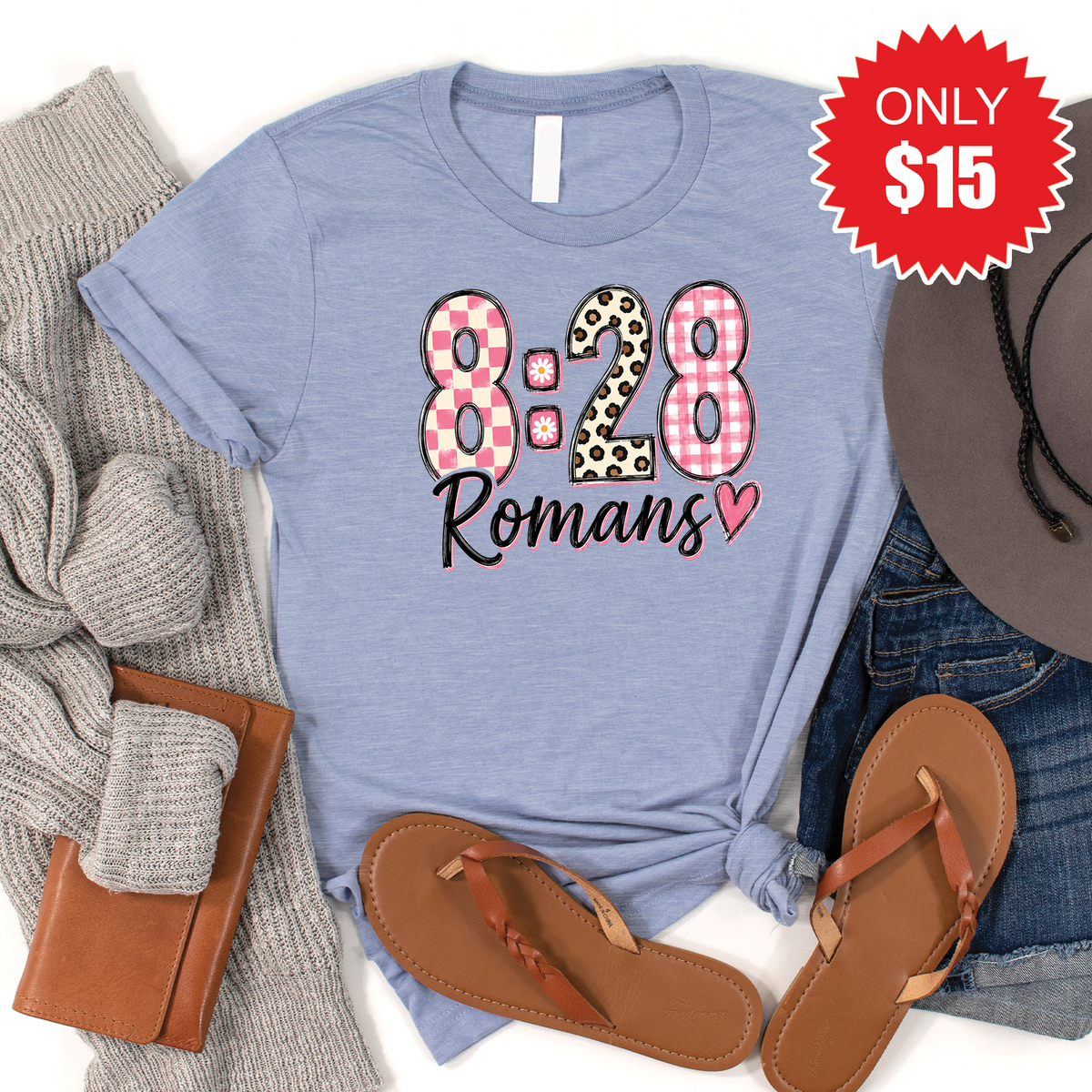 Romans 8:28 Tee - Heather Blue - 15 product image 1
