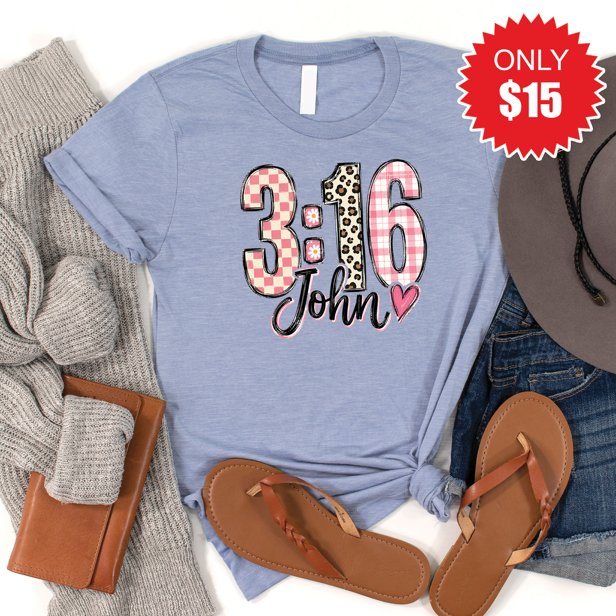 John 3:16 Tee - Heather Blue - 15 product image 1