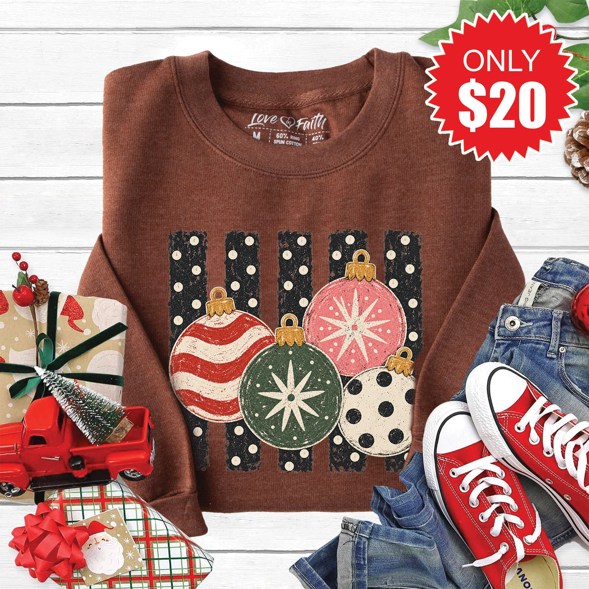 Christmas Ornaments Sweatshirt - Heather Brown - 20 product image 1