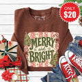 Merry and Bright Sweatshirt - Heather Brown - 20 product image 1