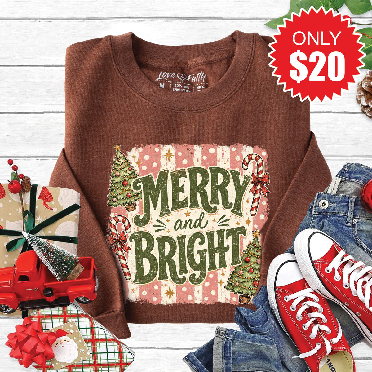 Merry and Bright Sweatshirt - Heather Brown - 20 product image 1