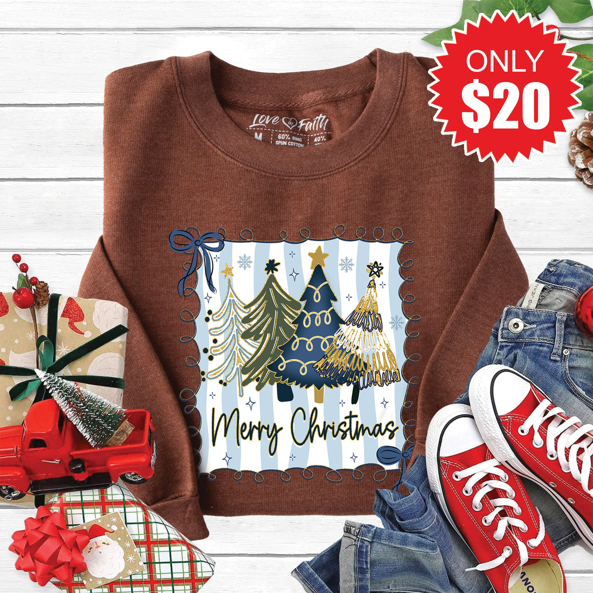 Merry Christmas Sweatshirt - Heather Brown - 20 product image 1