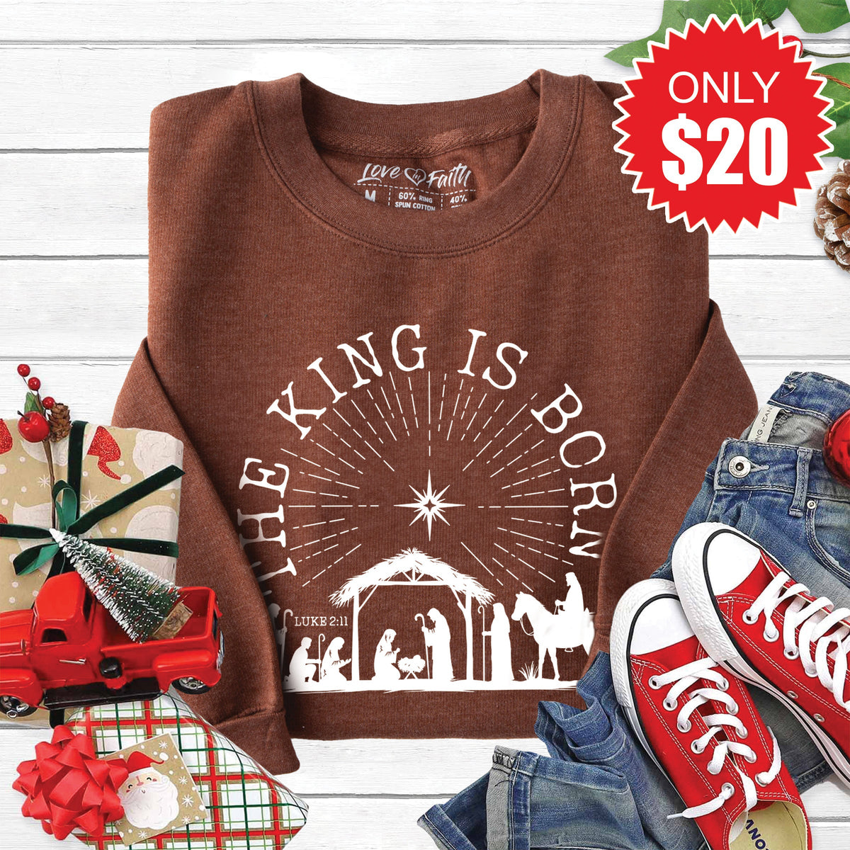 The King Is Born Sweatshirt - Heather Brown - 20 product image 1