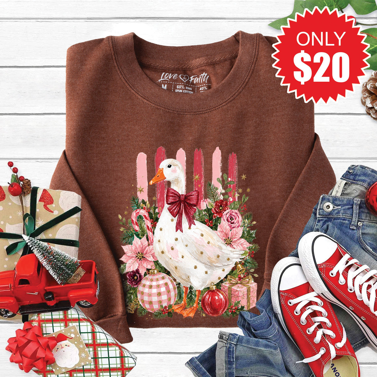 Christmas Goose Sweatshirt - Heather Brown - 20 product image 1