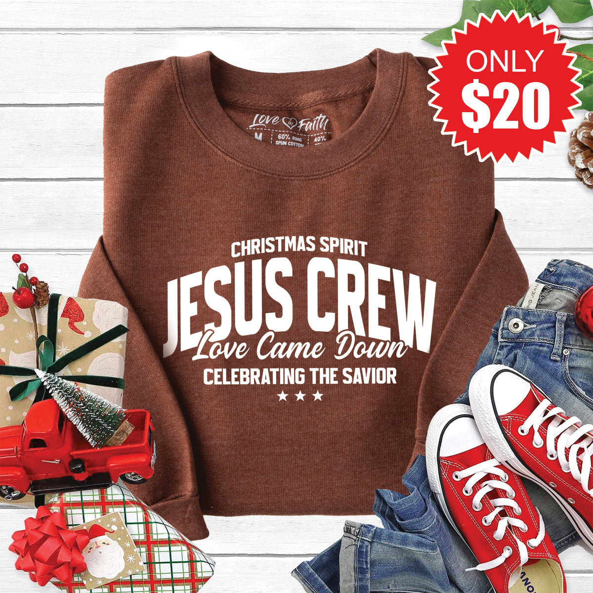 Jesus Crew Sweatshirt - Heather Brown - 20 product image 1