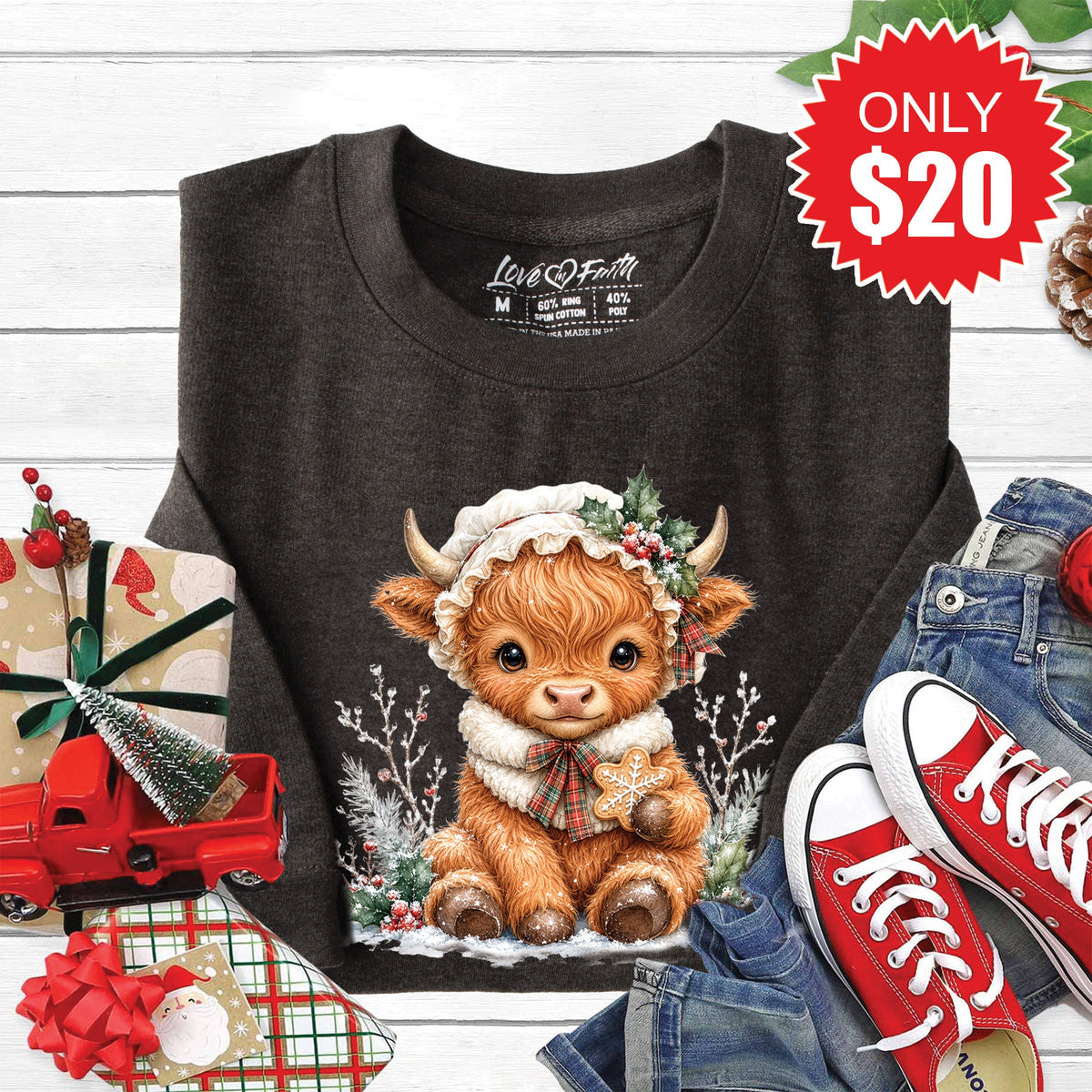 Christmas Cow Sweatshirt - Heather Charcoal - 20 product image 1