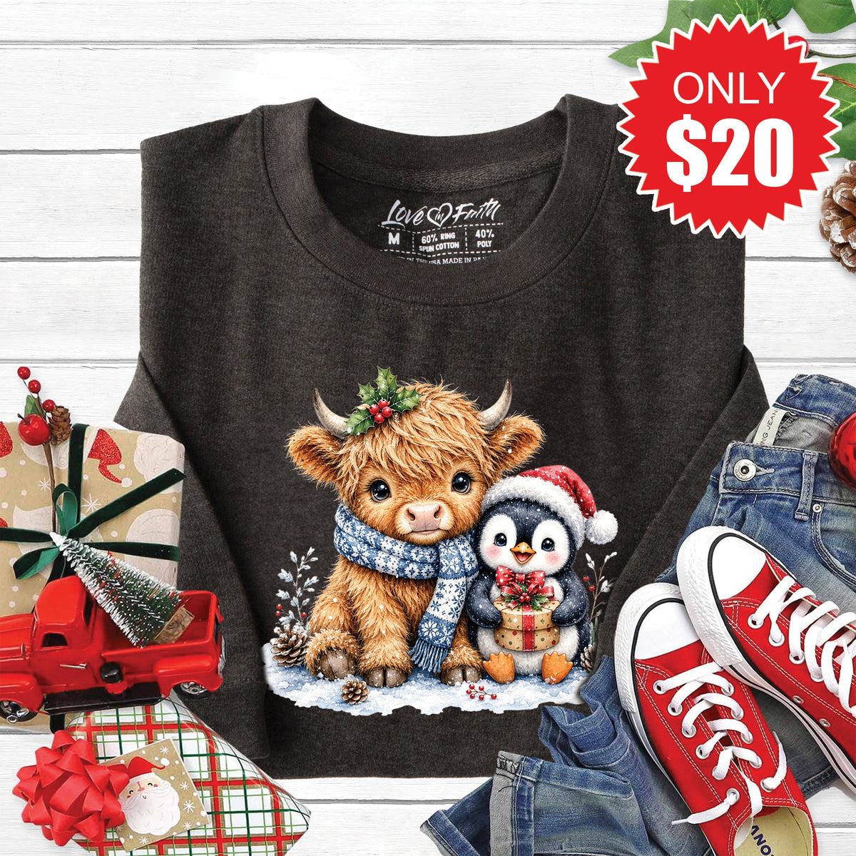 Christmas Cow Sweatshirt - Heather Charcoal - 20 product image 1