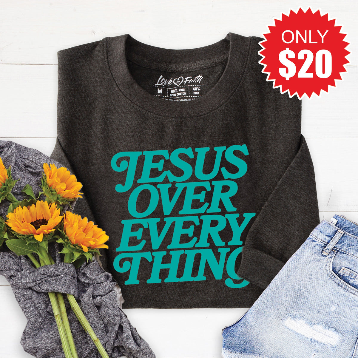 Jesus Over Everything Sweatshirt - Heather Charcoal - 20 product image 1
