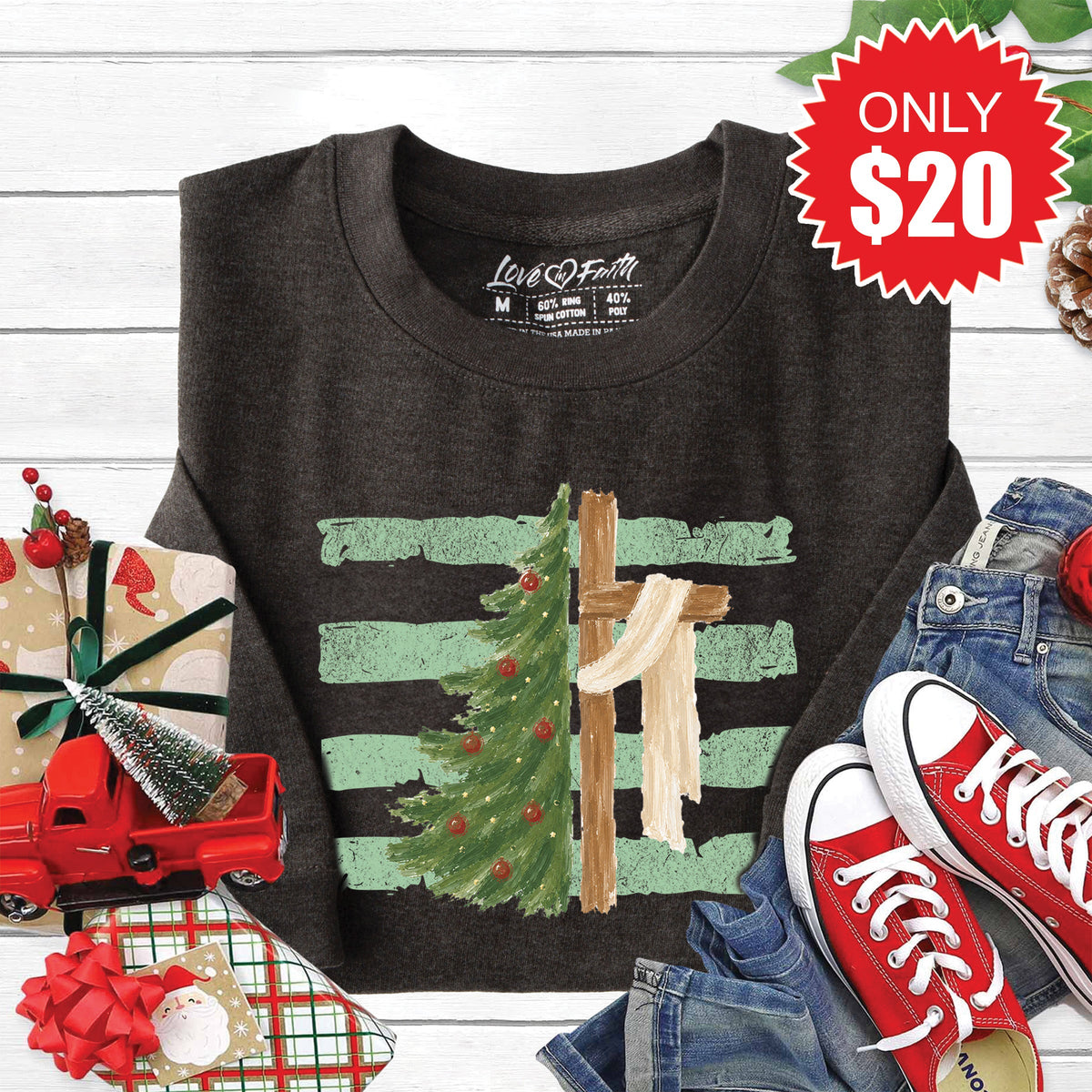 Cross and Christmas Tree Sweatshirt - Heather Charcoal - 20 product image 1