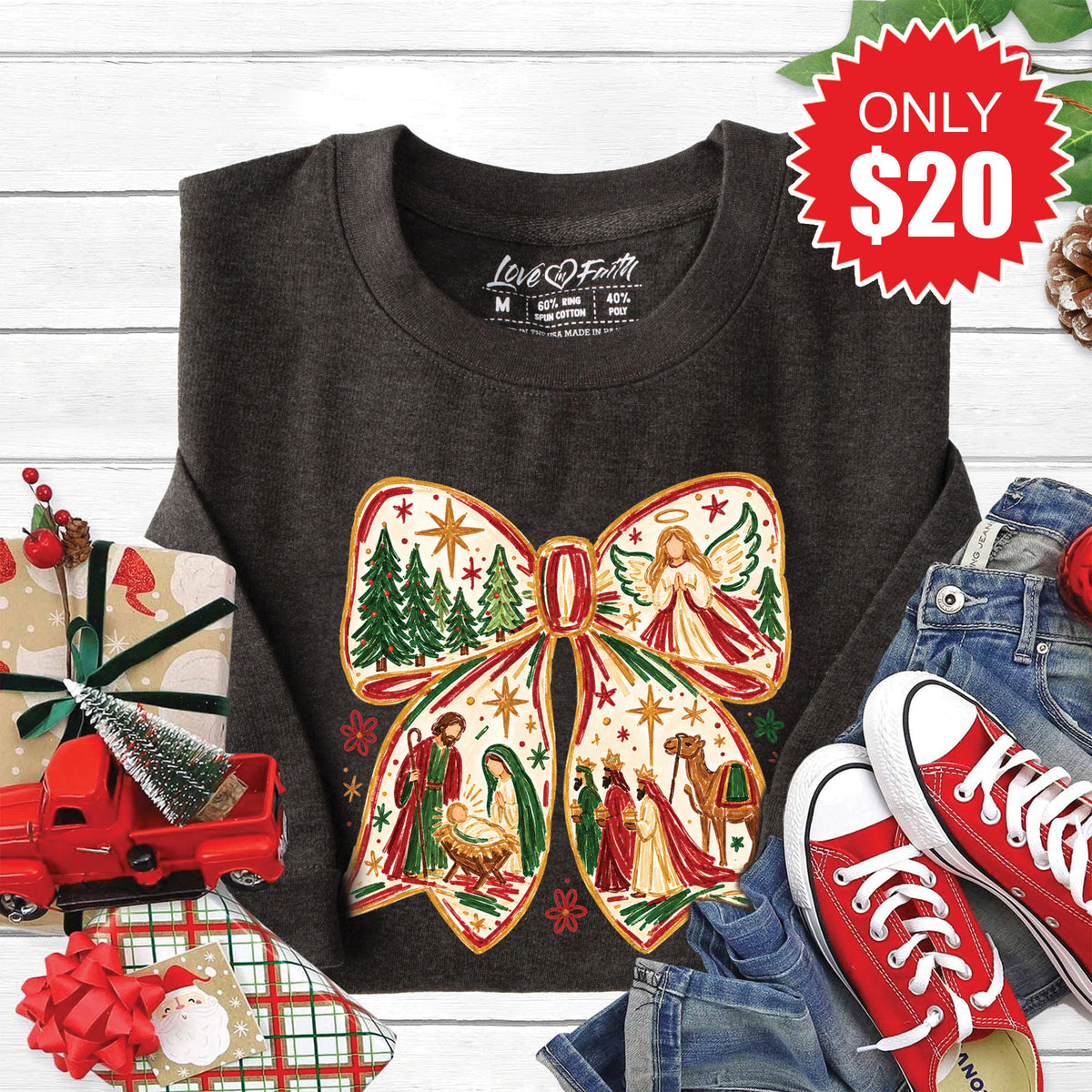 Christmas Bow Sweatshirt - Heather Charcoal - 20 product image 1