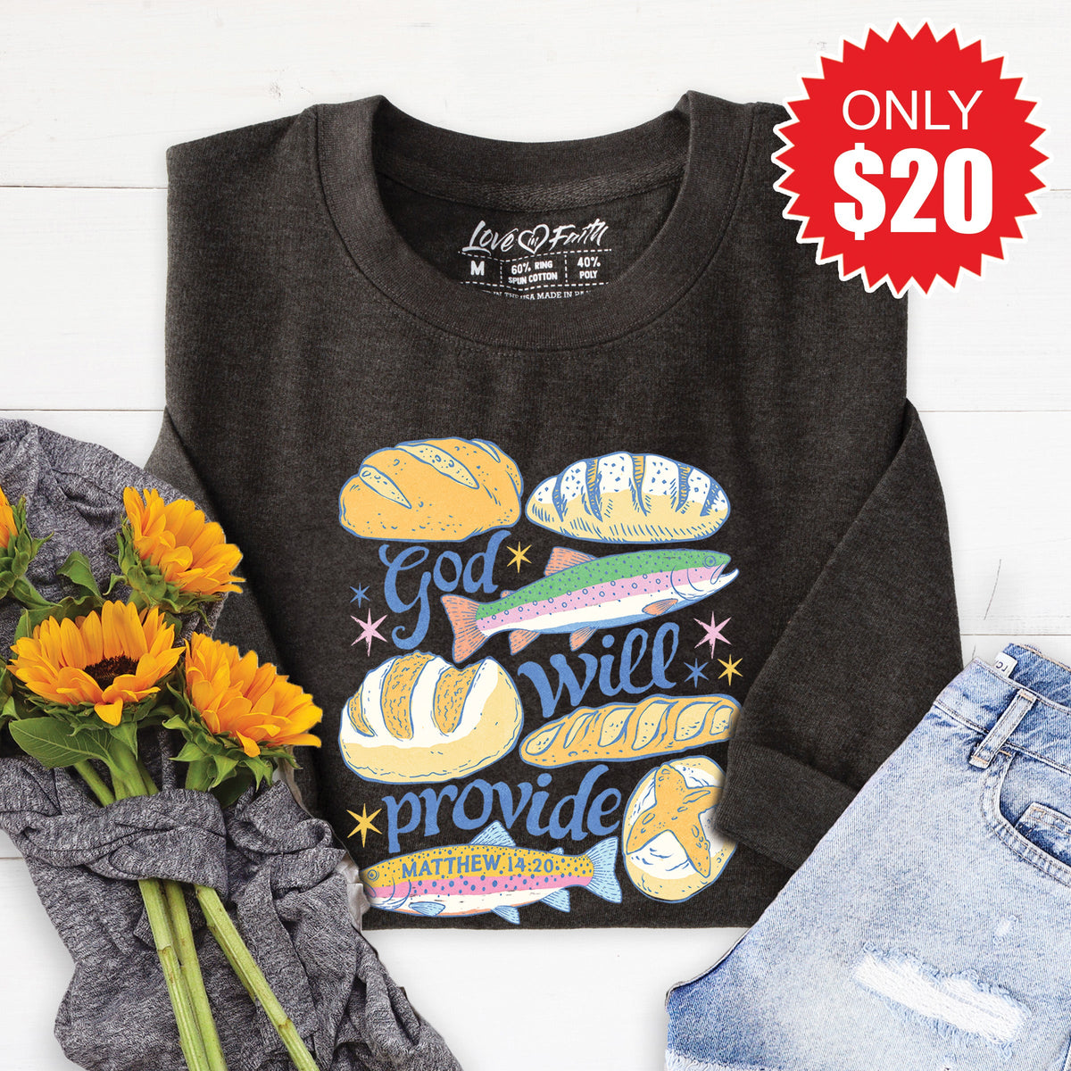 God Will Provide Sweatshirt - Heather Charcoal - 20 product image 1