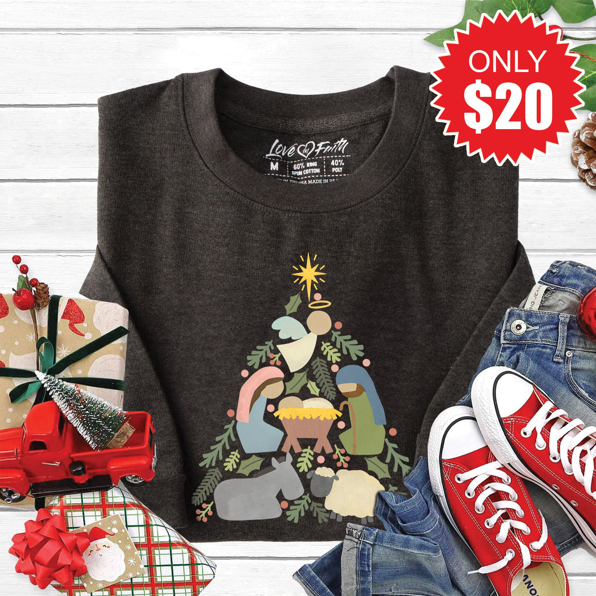 Nativity Tree Sweatshirt - Heather Charcoal - 20 product image 1