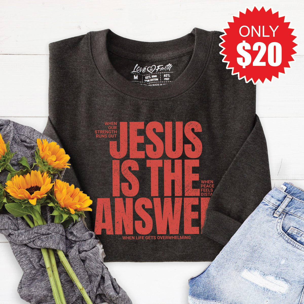 Jesus Is The Answer Sweatshirt - Heather Charcoal - 20 product image 1
