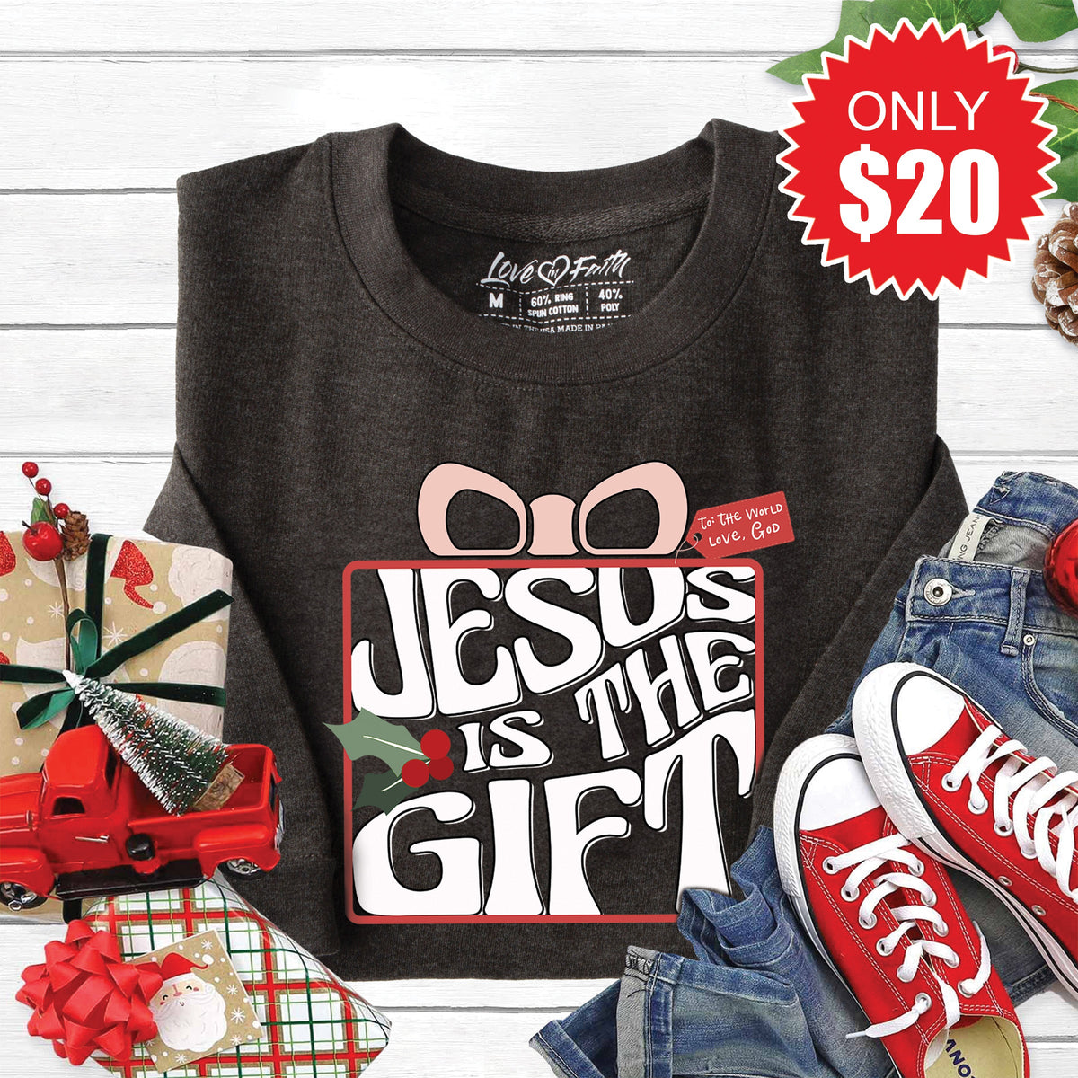 Jesus Is The Gift Sweatshirt - Heather Charcoal - 20 product image 1