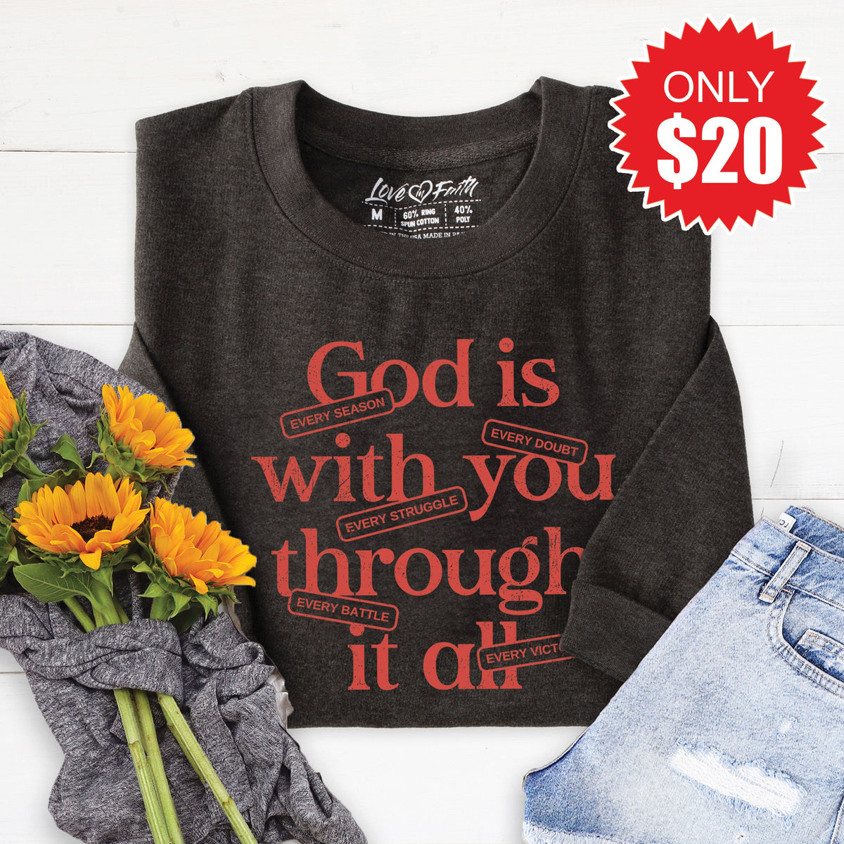 God Is With You Sweatshirt - Heather Charcoal - 20 product image 1