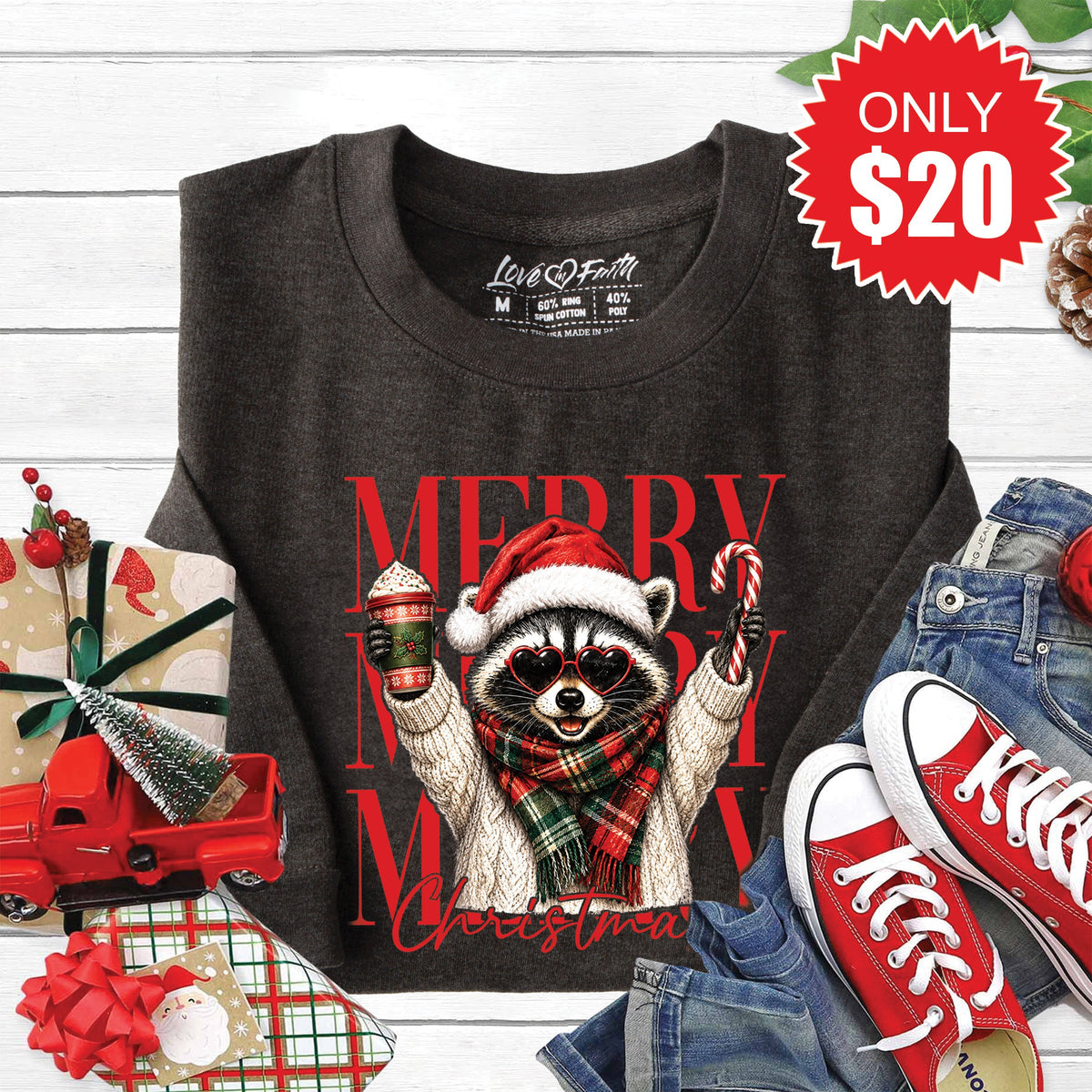 Merry Raccoon Sweatshirt - Heather Charcoal - 20 product image 1