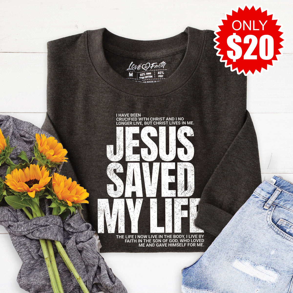 Jesus Saved My Life Sweatshirt - Heather Charcoal - 20 product image 1