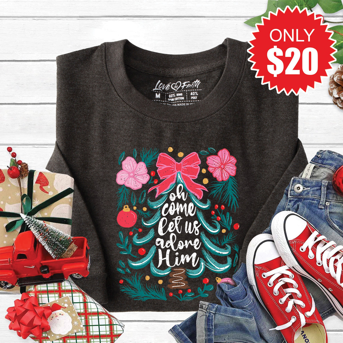 Oh Come Let Us Adore Him Sweatshirt - Heather Charcoal - 20 product image 1