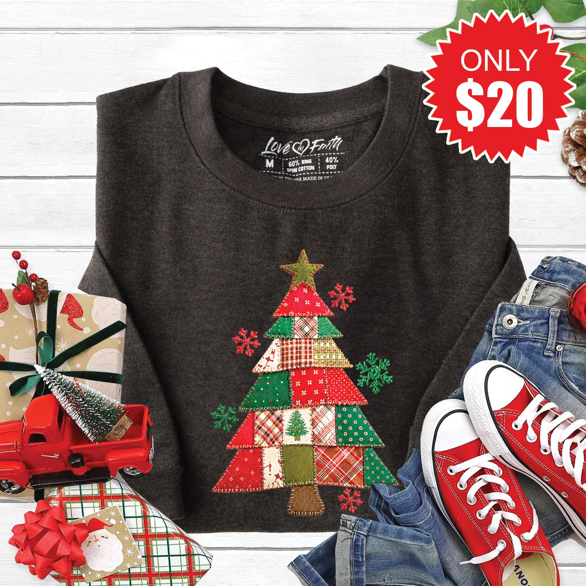 Christmas Tree Patchwork Sweatshirt - Heather Charcoal - 20 product image 1
