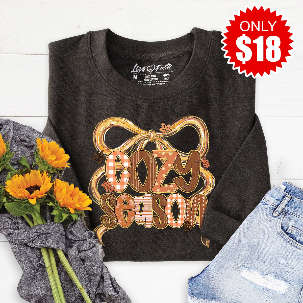 Cozy Season Bow Sweatshirt - Heather Charcoal - 18 product image 1