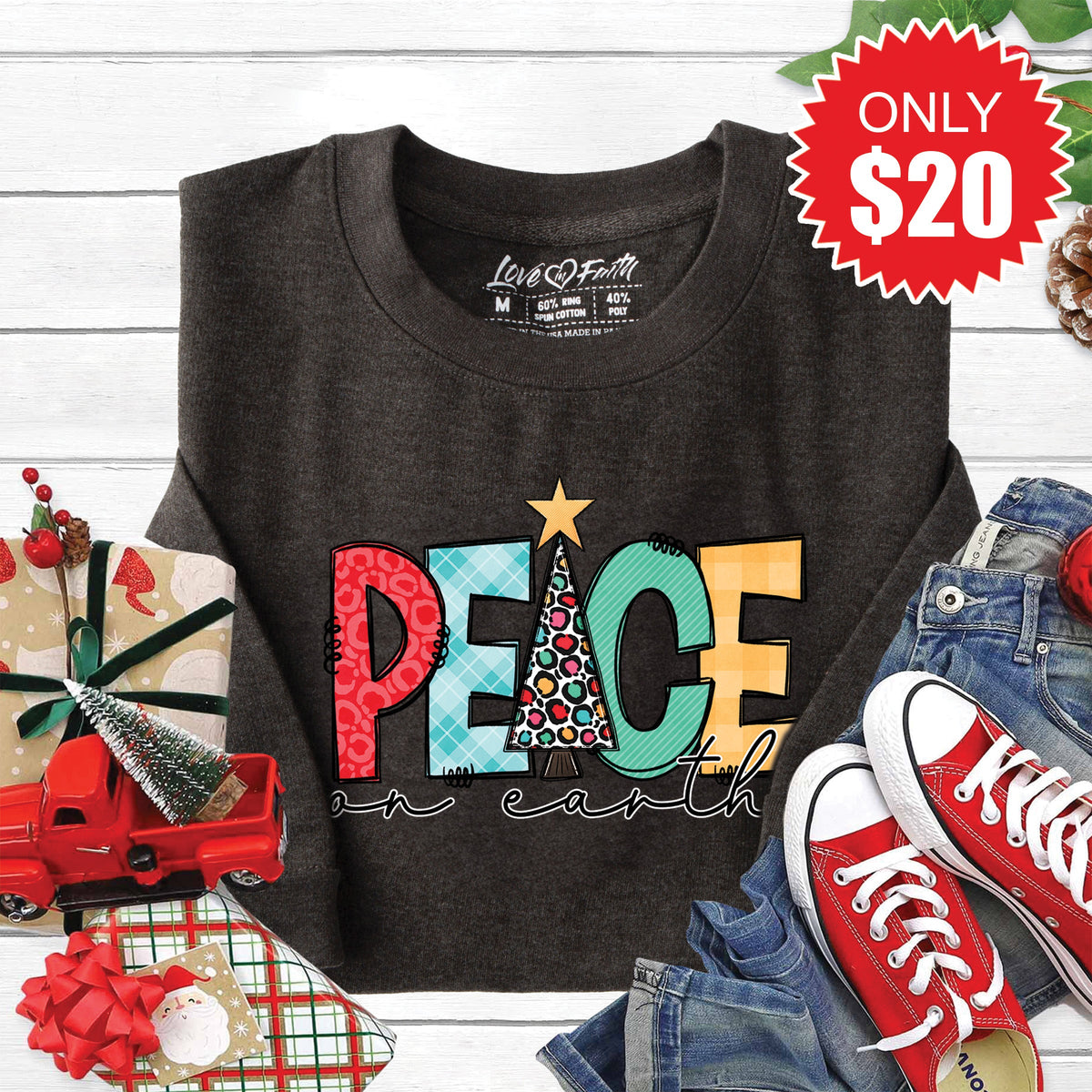Peace On Earth Sweatshirt - Heather Charcoal - 20 product image 1