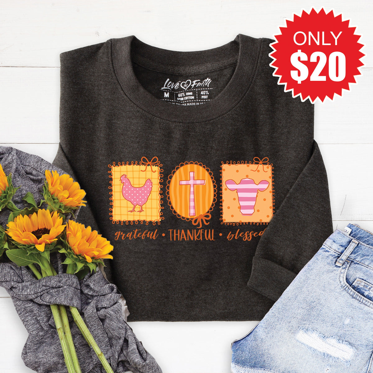 Grateful Thankful Blessed Sweatshirt - Heather Charcoal - 20 product image 1