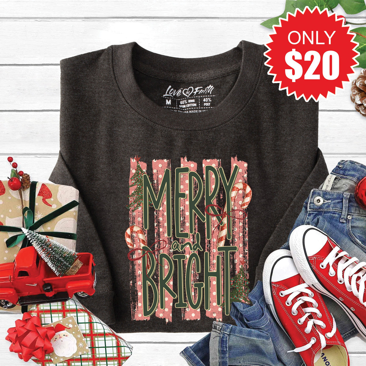 Merry and Bright Sweatshirt - Heather Charcoal - 20 product image 1