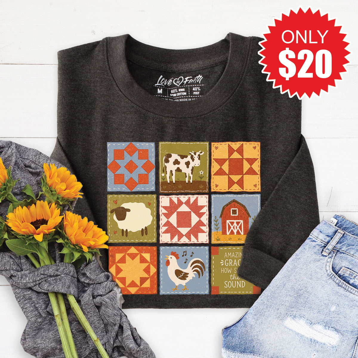 Amazing Grace Blocks Sweatshirt - Heather Charcoal - 20 product image 1