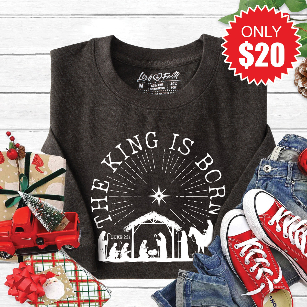 The King Is Born Sweatshirt - Heather Charcoal - 20 product image 1