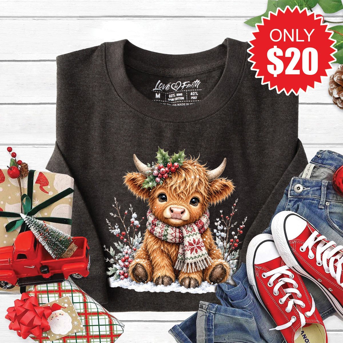 Christmas Cow Sweatshirt - Heather Charcoal - 20 product image 1