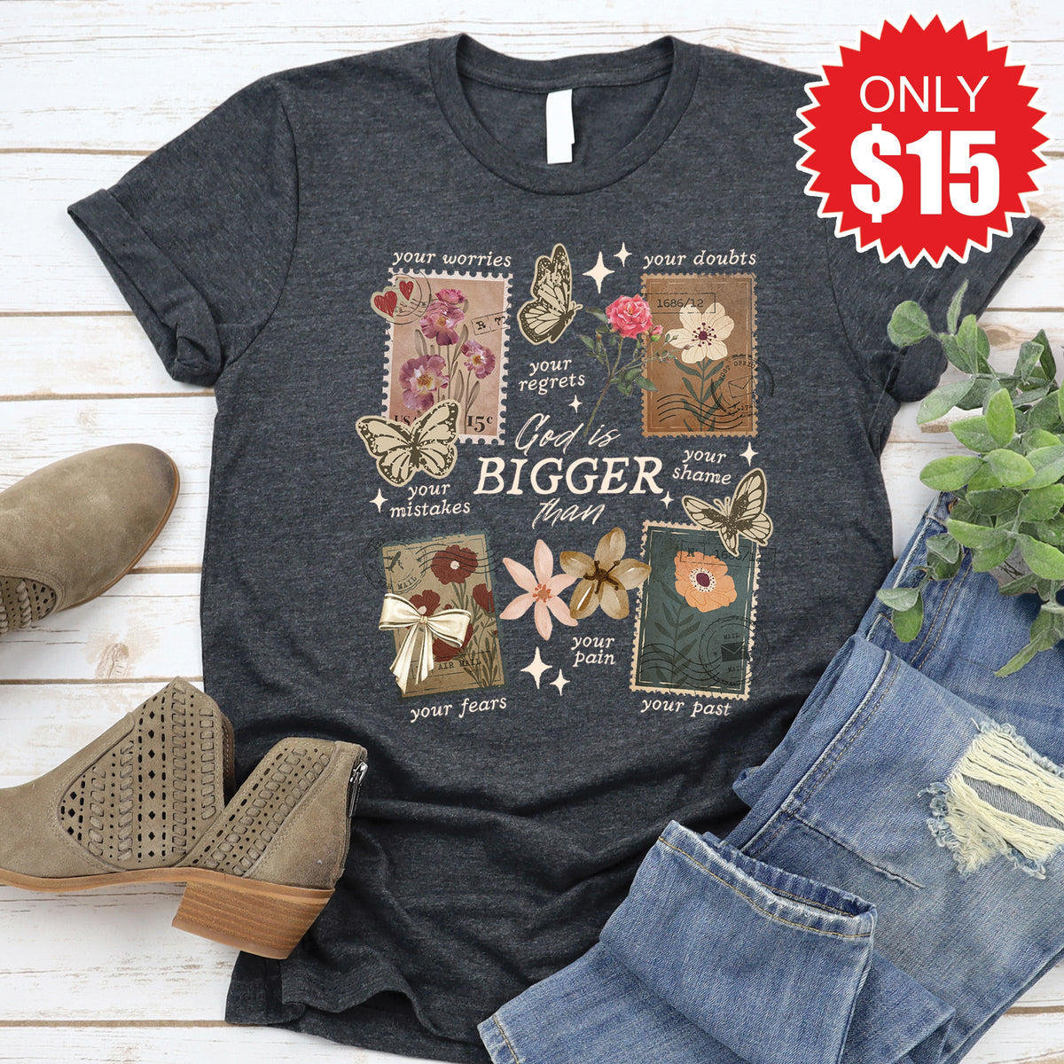 God Is Bigger Tee - Heather Charcoal - 15 product image 1