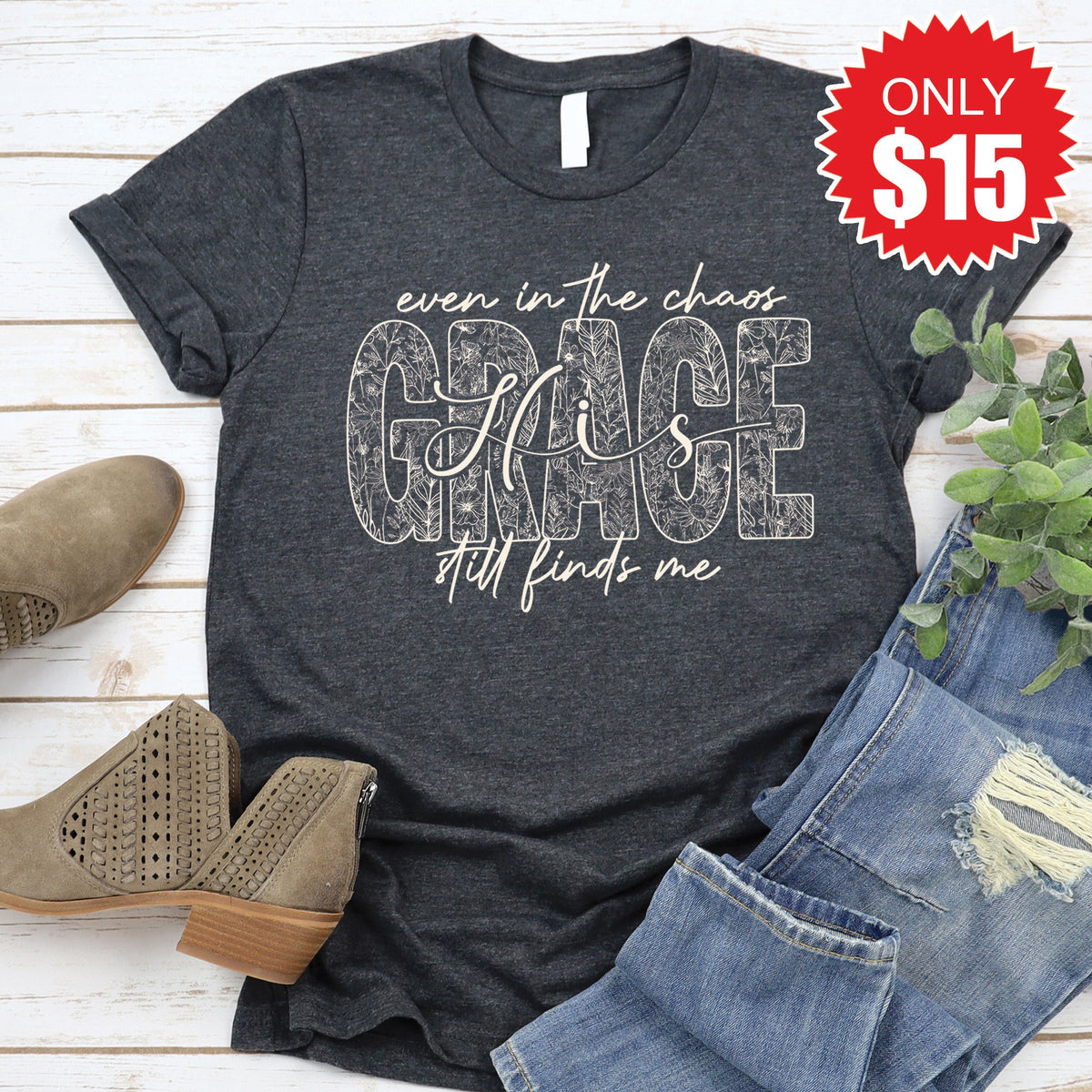 Grace Still Finds Me Tee - Heather Charcoal - 15 product image 1