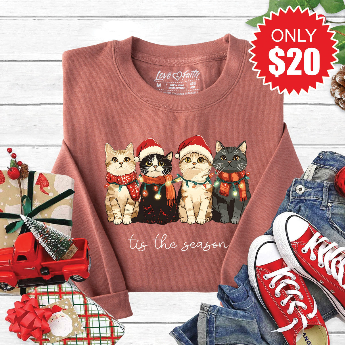 Christmas Cats Sweatshirt - Heather Chestnut - 20 product image 1