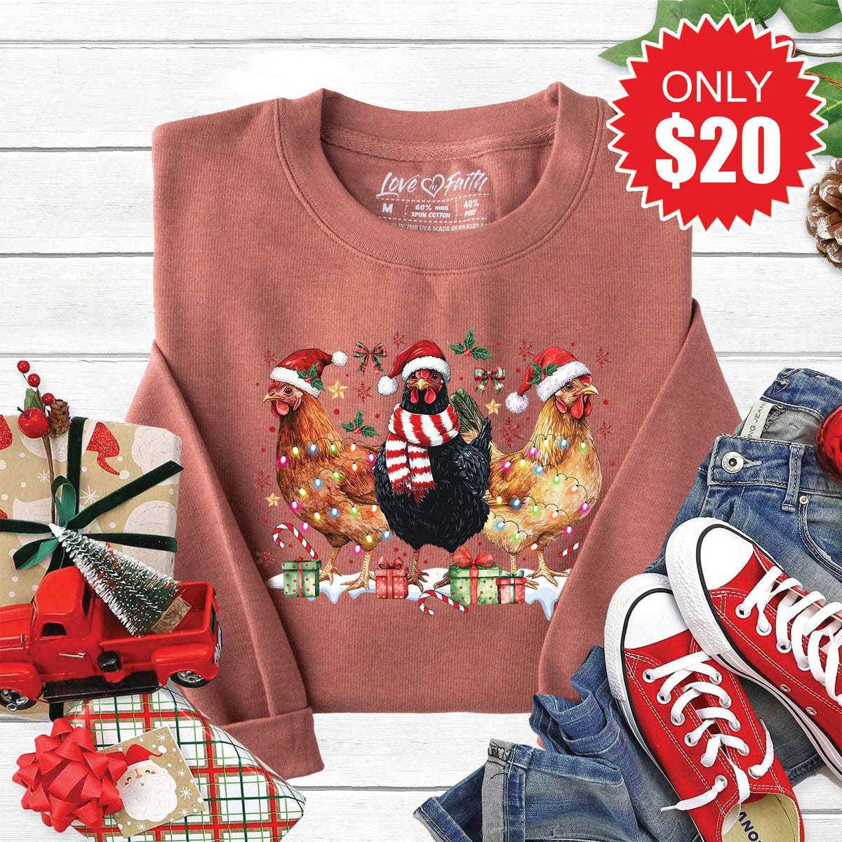 Chicken Christmas Sweatshirt - Heather Chestnut - 20 product image 1