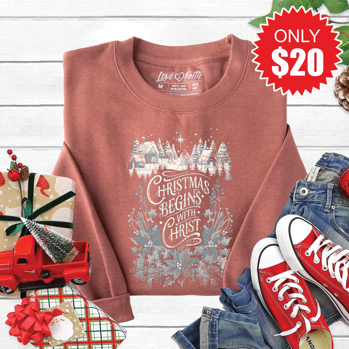 Christmas Begins With Christ Sweatshirt - Heather Chestnut product image 1