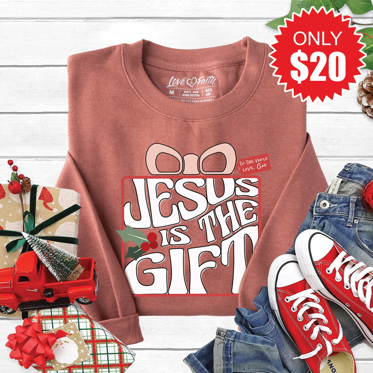 Jesus Is The Gift Sweatshirt - Heather Chestnut - 20 product image 1