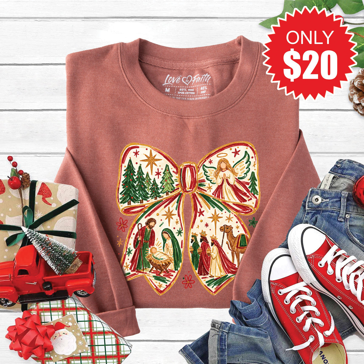 Christmas Bow Sweatshirt - Heather Chestnut - 20 product image 1