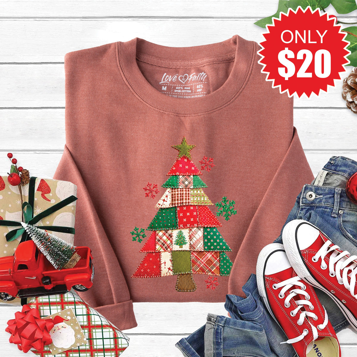 Christmas Tree Patchwork Sweatshirt - Heather Chestnut - 20 product image 1