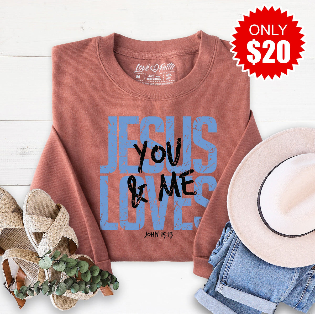 Jesus Loves You And Me Sweatshirt - Heather Chestnut - 20 product image 1