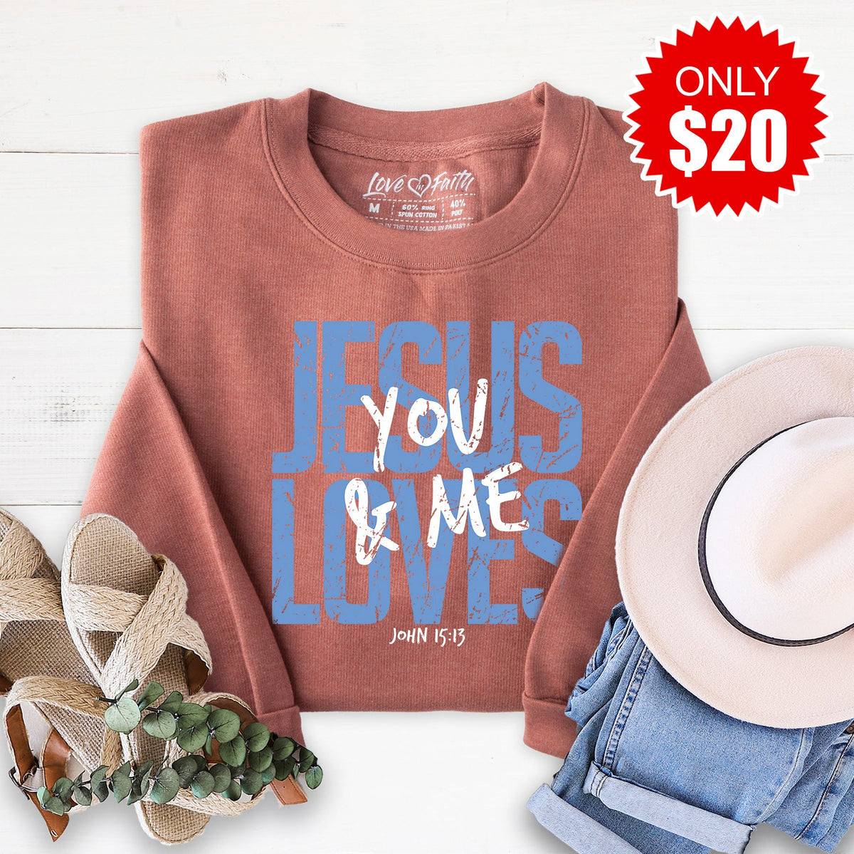 Jesus Loves You And Me Sweatshirt - Heather Chestnut - 20 product image 1