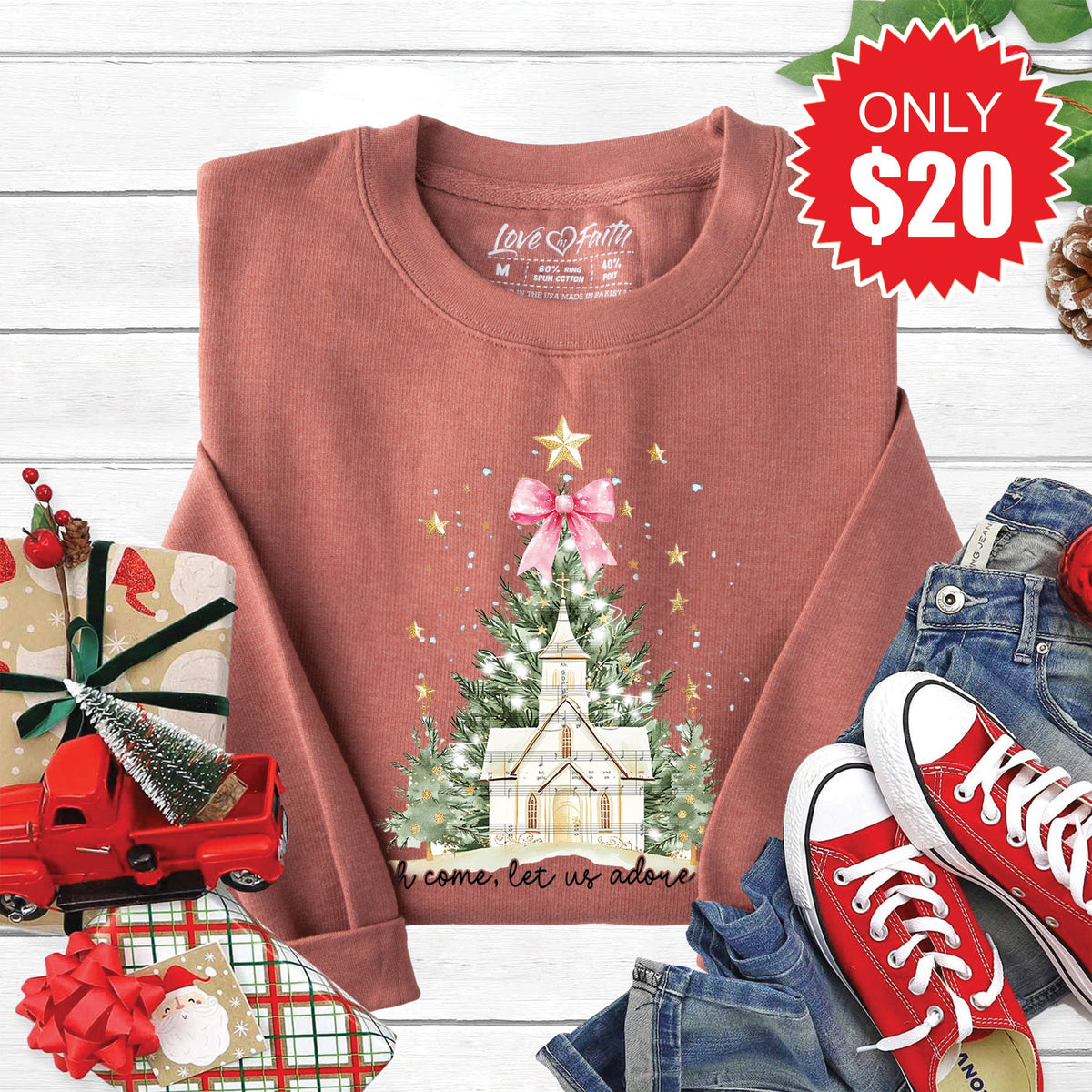 Adore Him Christmas Tree Sweatshirt - Heather Chestnut - 20 product image 1