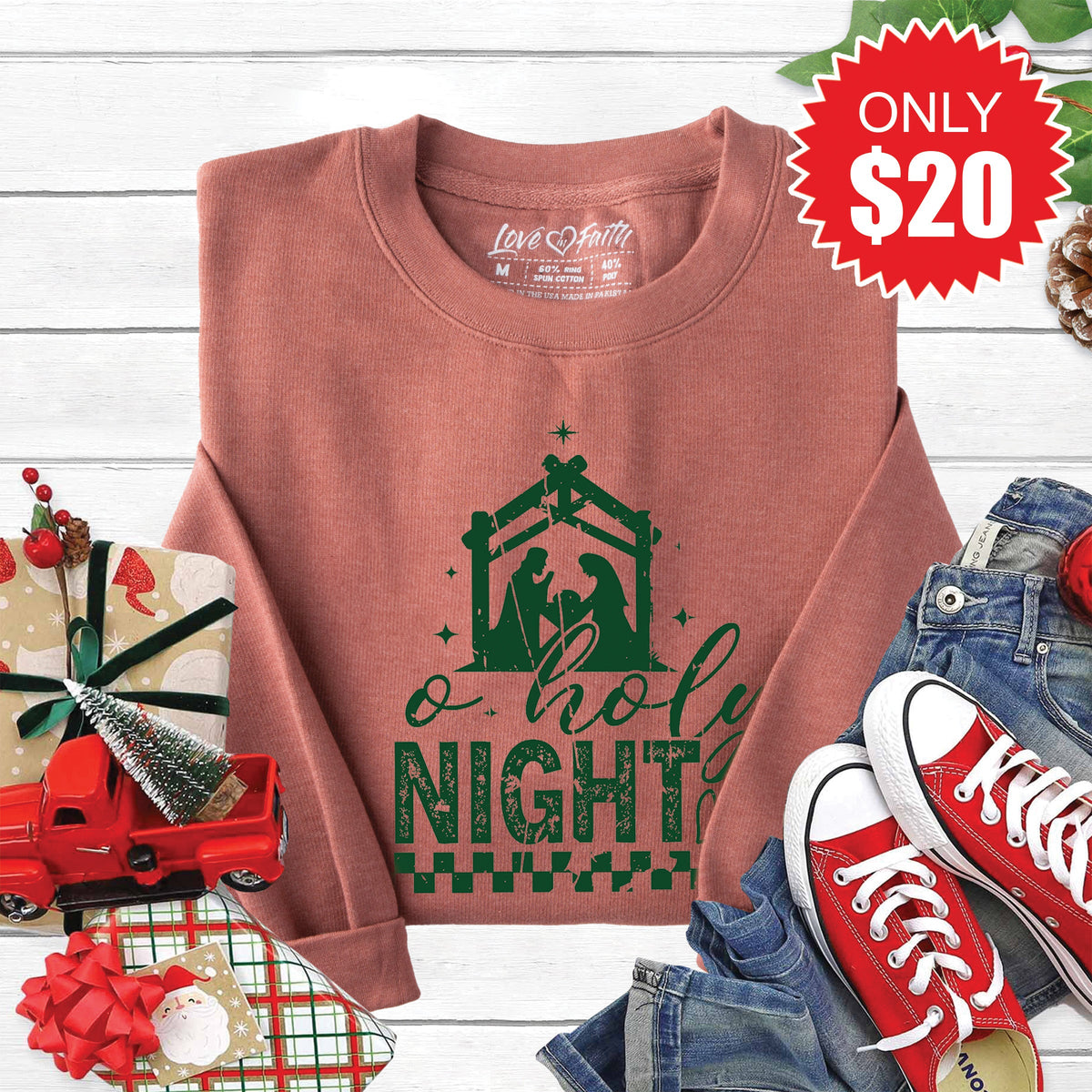 Oh Holy Night Sweatshirt - Heather Chestnut - 20 product image 1