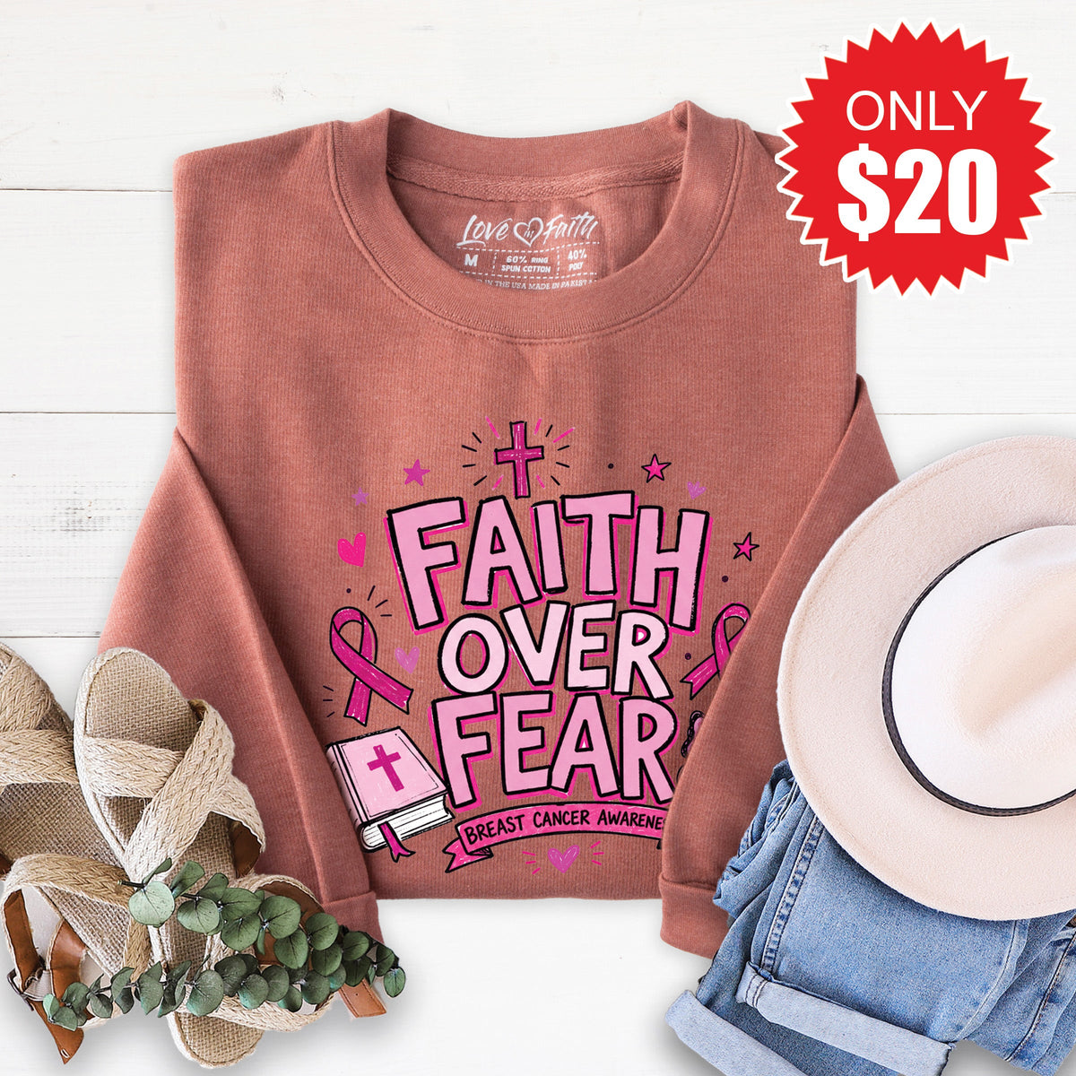 Faith Over Fear Sweatshirt - Heather Chestnut - 20 product image 1