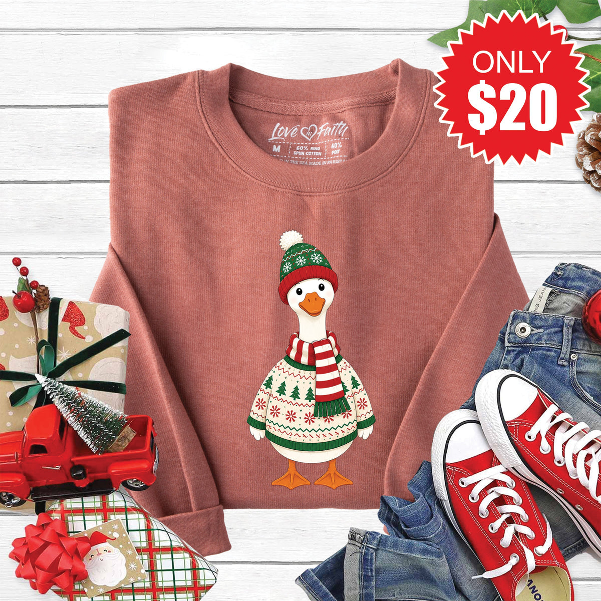 Christmas Goose Sweatshirt - Heather Chestnut - 20 product image 1