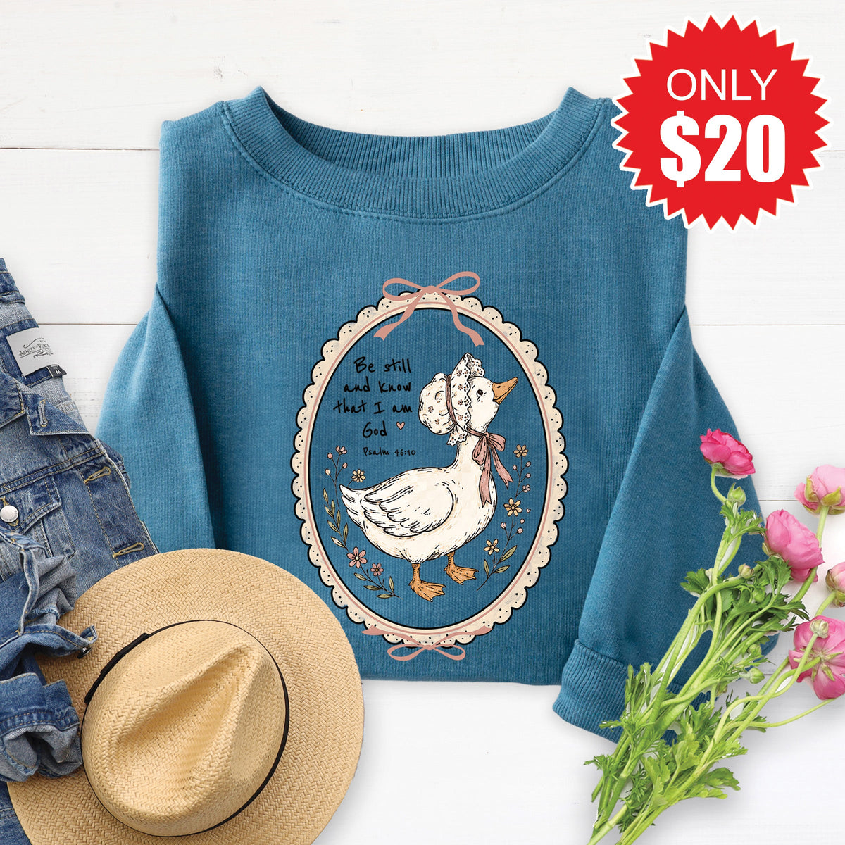 Be Still Goose Sweatshirt - Heather Deep Teal - 20 product image 1