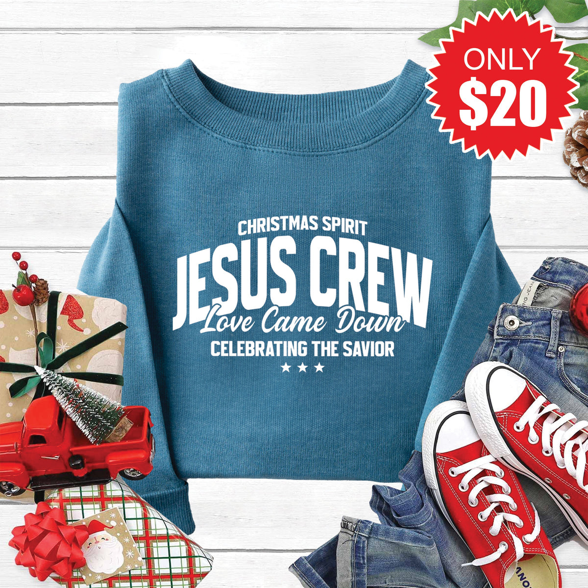 Jesus Crew Sweatshirt - Heather Deep Teal - 20 product image 1